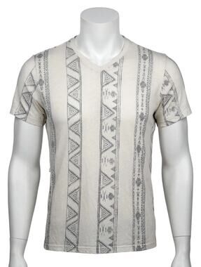 American Rag Cie Men’s T-Shirt Size XL Cream Tribal Aztec V-Neck Short Sleeve